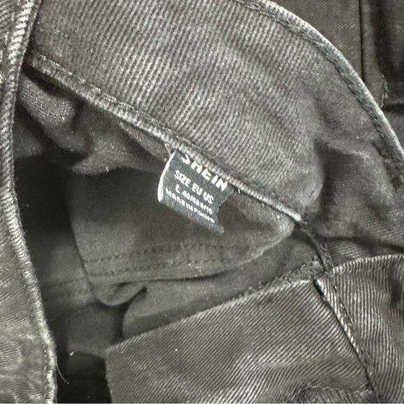 Shein Black Denim Cargo Pants Women’s Utility Pocket Wide Leg Jeans Size L - Picture 3 of 4